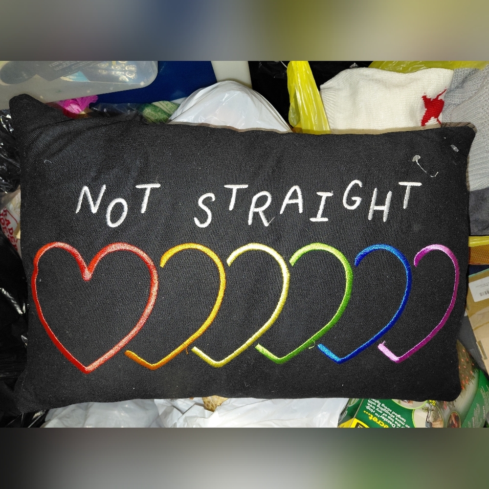 Black Pillow with Rainbow Heart Design. Rainbow l g b t q Nwot Throw.\nPillow